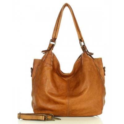 517. Beuteltasche Leder Schwarz & Beige Groß für Damen. Handmade